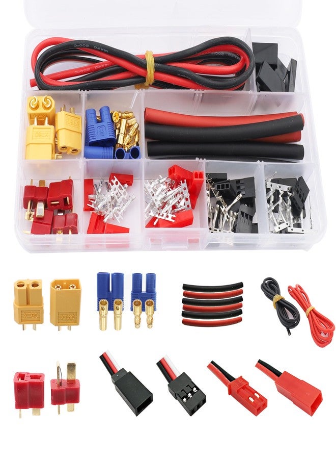 HOPLEX T-Plug EC3 XT60 Male Female Connector Adapters & Servo Plug Male Female Connector Crimp Pin Cable Kit +14AWG Silicone Wire for RC Models DIY(111PCS) - Image 1